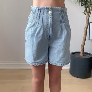 ZARA High-Waisted Light Wash Denim Bermuda Shorts XS Paperbag Waist